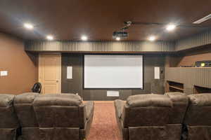 View of carpeted home theater room