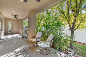 View of patio / terrace featuring ceiling fan