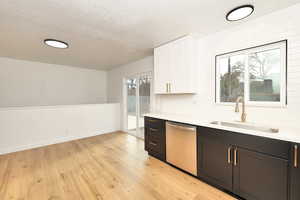 Kitchen featuring white cabinets, stainless steel dishwasher, plenty of natural light, and sink