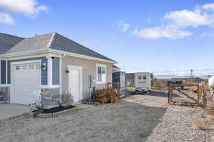 Exterior space with a garage