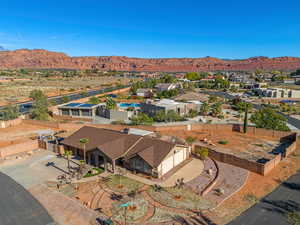 Aerial view featuring a mountain view