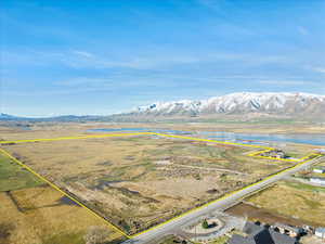 Bird's eye view featuring a water and mountain view