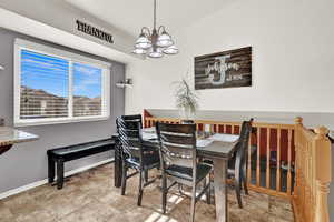 Dining room with a chandelier