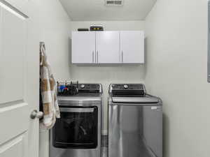 Laundry area featuring washer and dryer, and cabinets (washer and dryer not included)