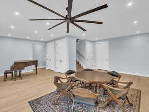 Interior space featuring light hardwood / wood-style flooring and ceiling fan