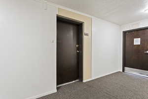 Interior space featuring crown molding and a textured ceiling