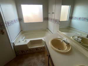 Bathroom featuring a tub and vanity