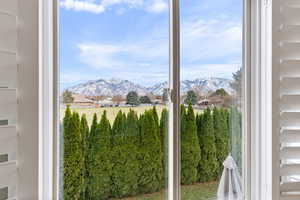 Interior space with a mountain view