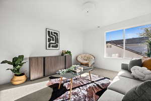 Living room featuring carpet floors