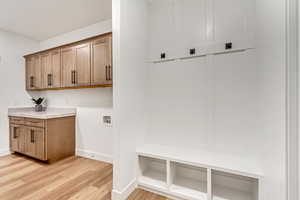 Interior space with light hardwood / wood-style flooring