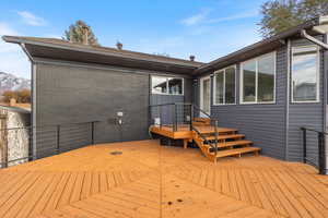 Wooden terrace with a mountain view