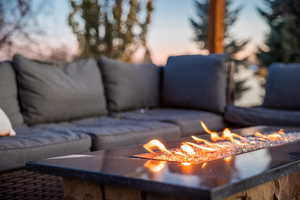 Exterior details featuring an outdoor fire pit