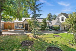 ADU - front yard and wooden deck.