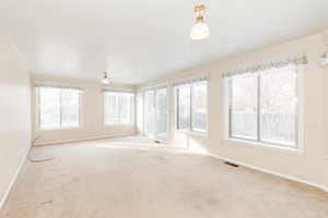 Spare room featuring light carpet and a wealth of natural light