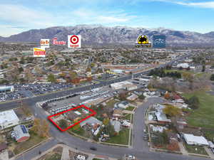 Aerial view featuring a mountain view