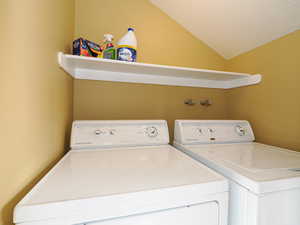 Laundry room featuring washer and dryer