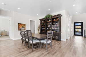 Dining room with light wood-type flooring