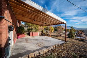 View of patio featuring a mountain view