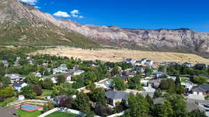 Aerial view featuring a mountain view