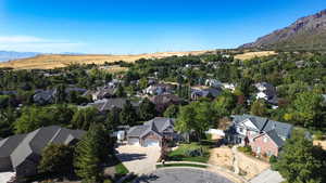 Aerial view featuring a mountain view