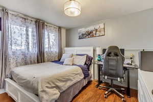 Bedroom with hardwood / wood-style floors