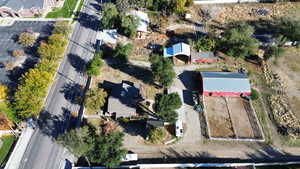 Birdseye View of Home, Garage. Stables and Hay Shed