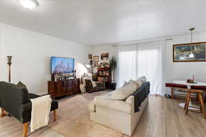 Living room with light hardwood / wood-style floors