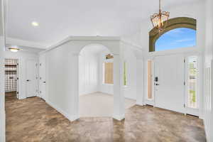 Entrance foyer with an inviting chandelier