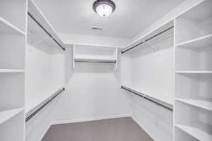 Spacious closet with carpet floors