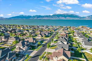 Bird's eye view with a water and mountain view