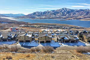 Aerial view with a water and mountain view