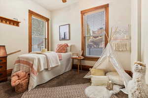 Carpeted bedroom with multiple windows