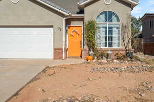 Exterior space featuring a garage