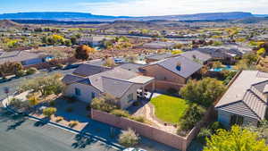 Aerial view featuring a mountain view