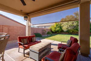 View of patio / terrace with outdoor lounge area and ceiling fan