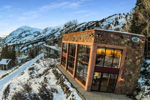 Exterior space featuring a mountain view