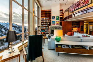 Interior space with a mountain view