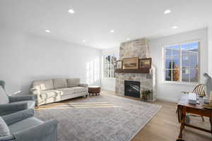 Living room with a fireplace