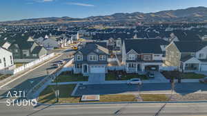 Aerial view featuring a mountain view
