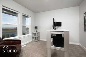 Office space with light carpet
