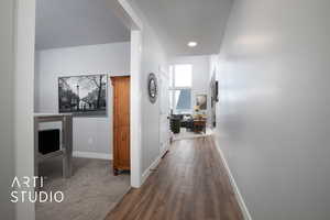 Entryway with dark hardwood / wood-style floors
