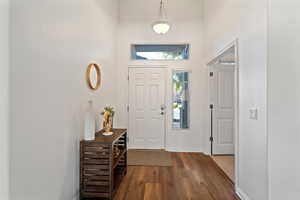 Foyer entrance featuring dark hardwood / wood-style flooring