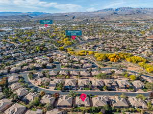 Aerial view featuring a mountain view