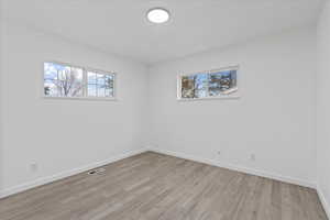 Spare room with a wealth of natural light and light hardwood / wood-style flooring