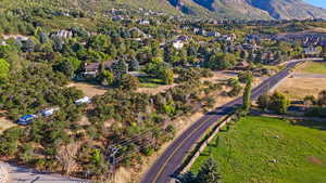 Drone / aerial view featuring a mountain view