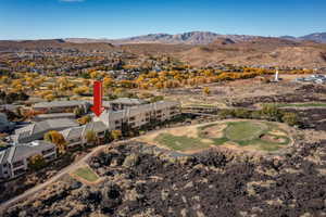 Drone / aerial view with a mountain view