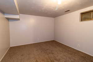 Downstairs bedroom with carpeted floor