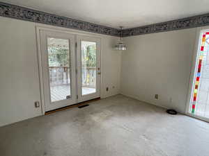 Interior space with a textured ceiling