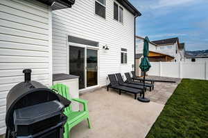 View of patio with area for grilling