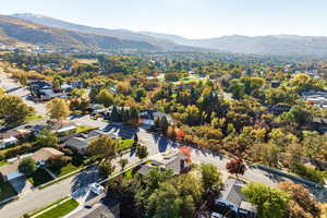 Aerial view featuring a mountain view